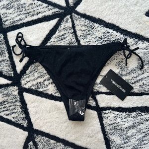 Black Glitter Tie Side High Leg Bikini Bottom
